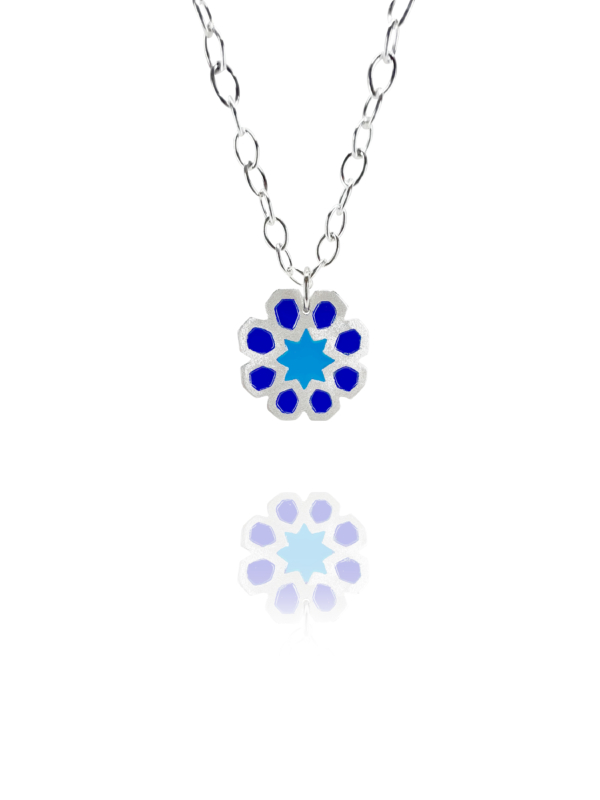 Mosaic Star blue enamel silver necklace
