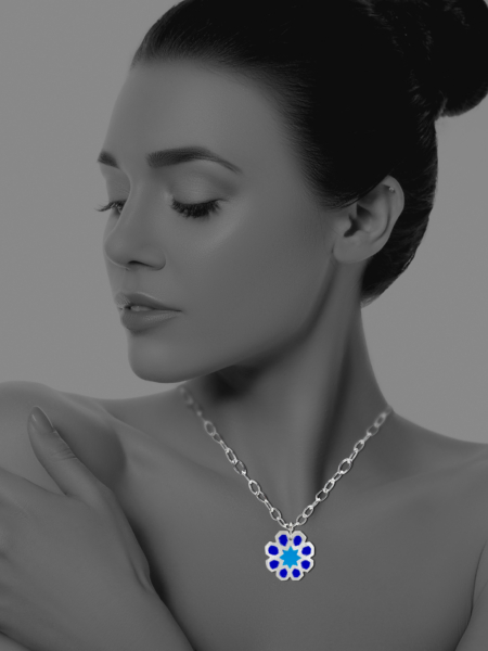 Mosaic Star blue enamel silver necklace
