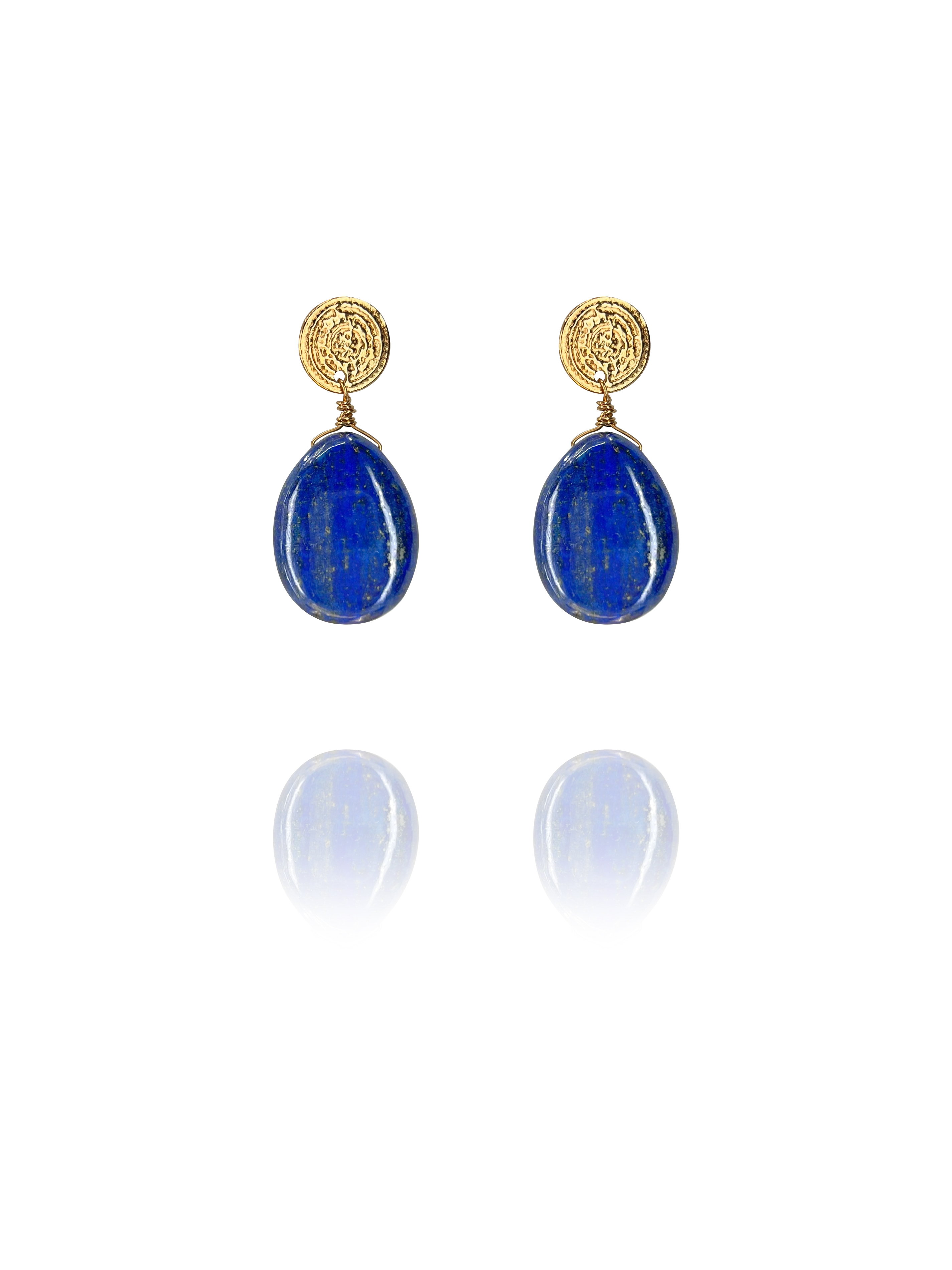 Coin Lapis drops earrings vermeil