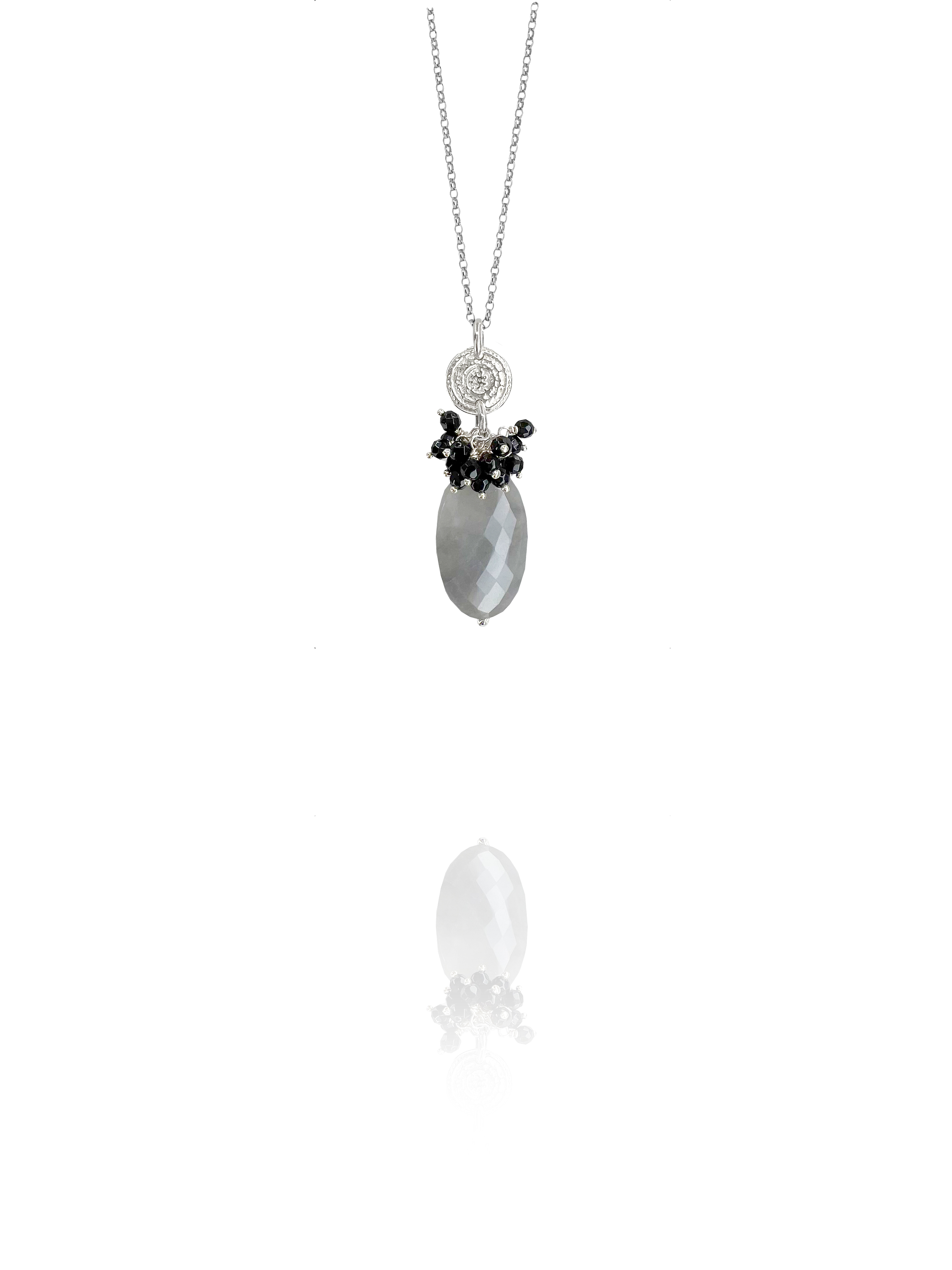 Hope necklace silver faceted grey quartz black spinel