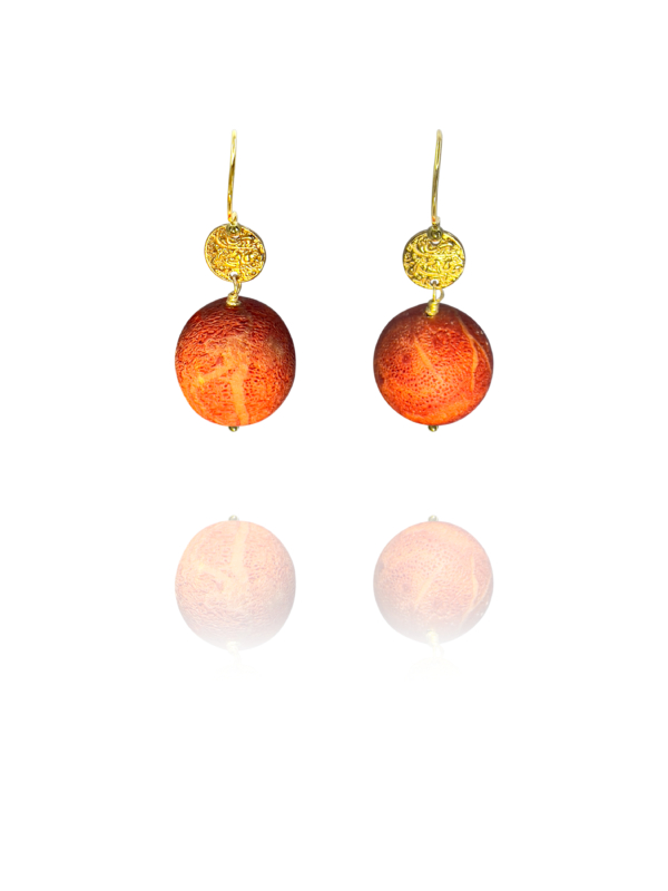 Old Persian Coin Coral Vermeil Earrings