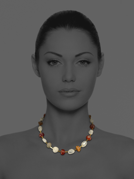 Star Carnelian, Crystal & Pyrite Vermeil Necklace