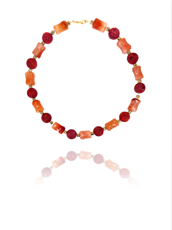 Stars coral agate pyrite necklace