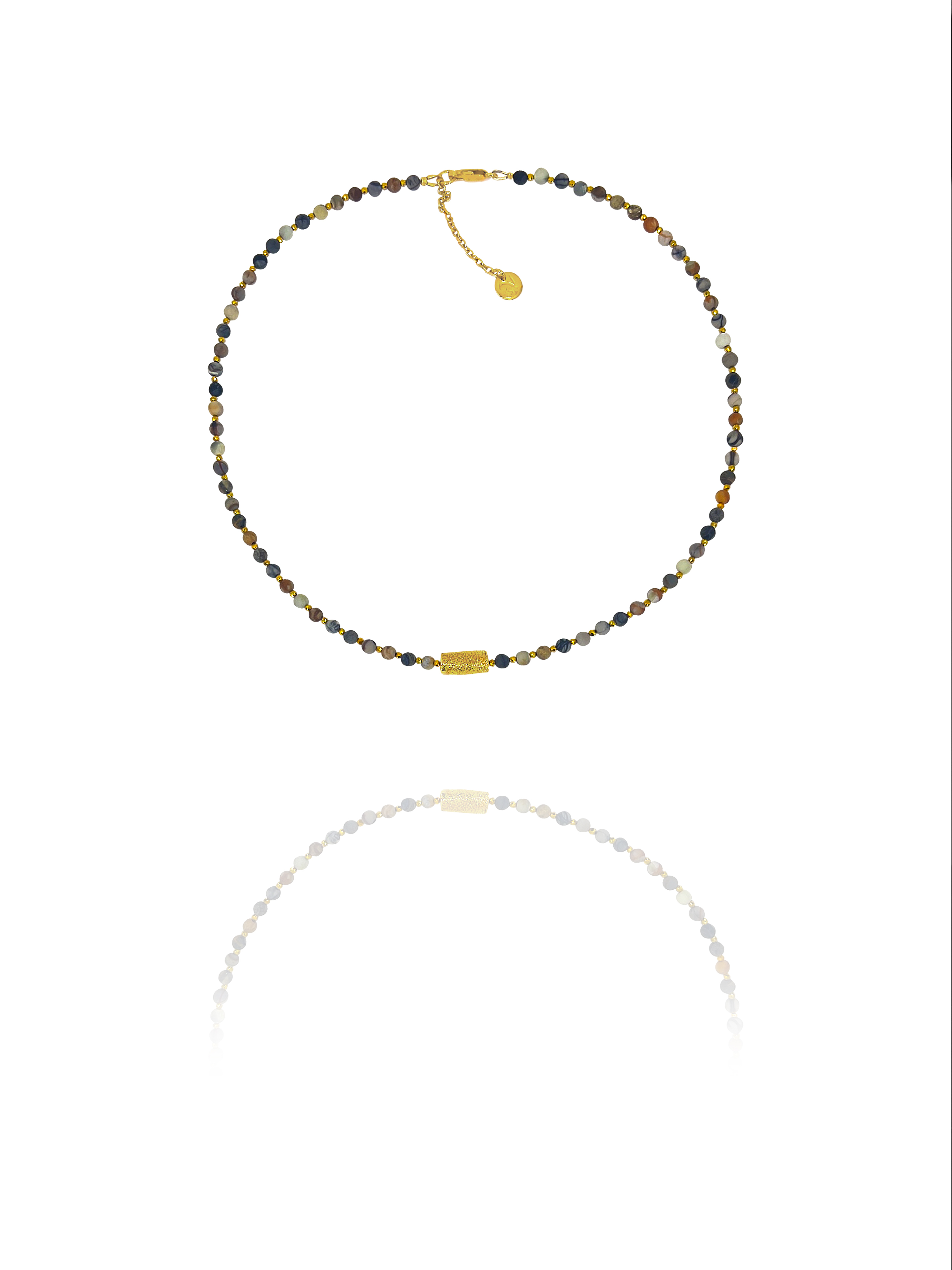 Stat necklace jasper picasso pyrite vermiel