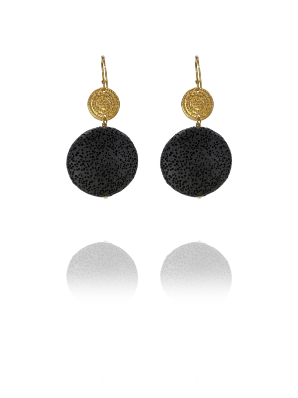 Coin lava stone silver vermeil earrings Coin lava stone silver vermeil earrings