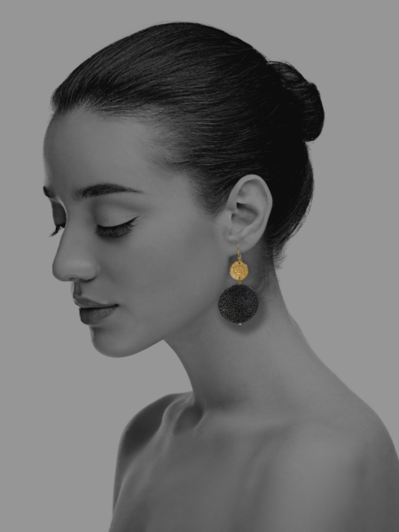 Coin lava stone silver vermeil earrings Coin lava stone silver vermeil earrings