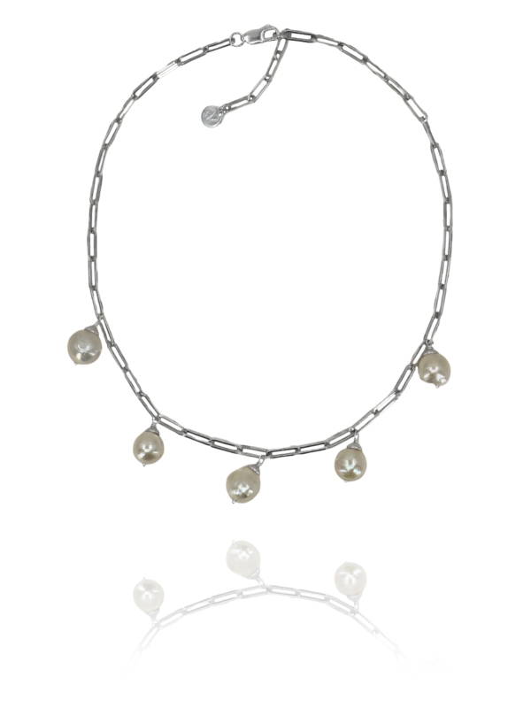 Coins pearl chain silver necklace