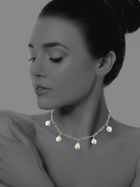 Coins pearl chain silver necklace