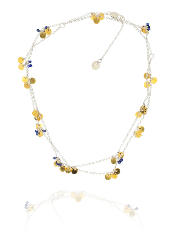 Coins chain necklace silver vermeil lapis