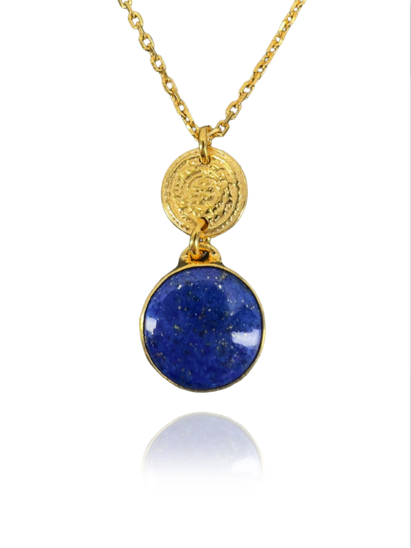 Coins lapis pendent necklace vermeil