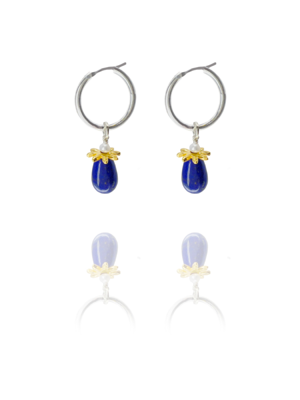 Persian rosette hoop earrings silver vermeil lapis pearl
