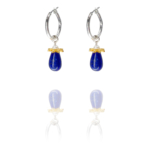 Persian rosette hoop earrings silver vermeil lapis pearl