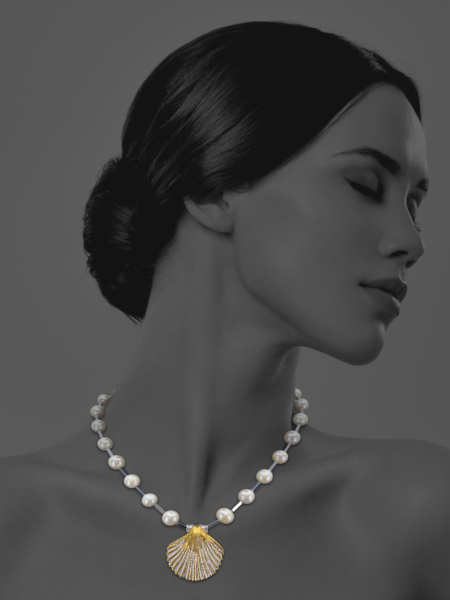 Stars seashell with pearl and hematite silver necklace