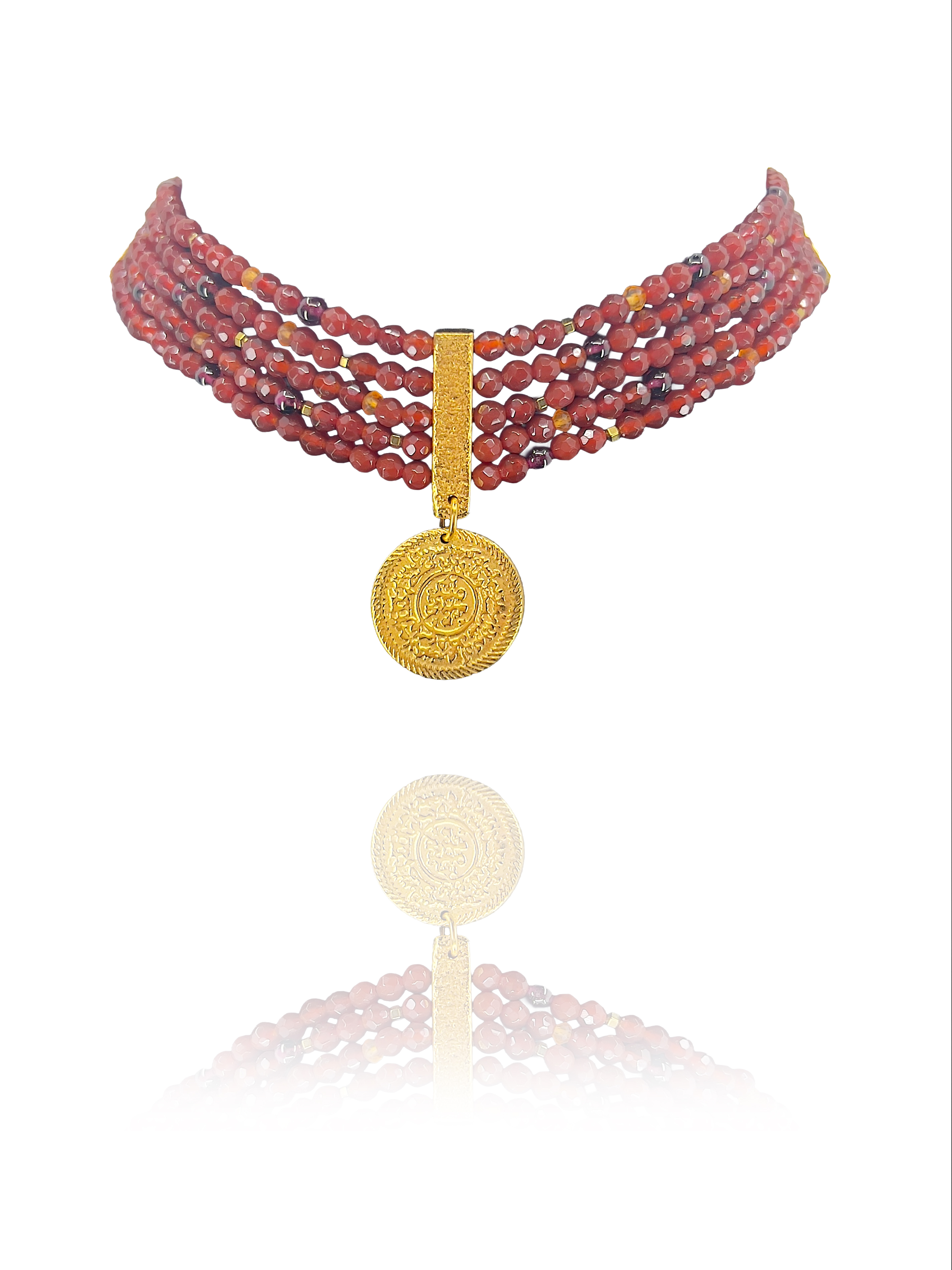 Coin choker carnelian pyrite garnet silver vermeil