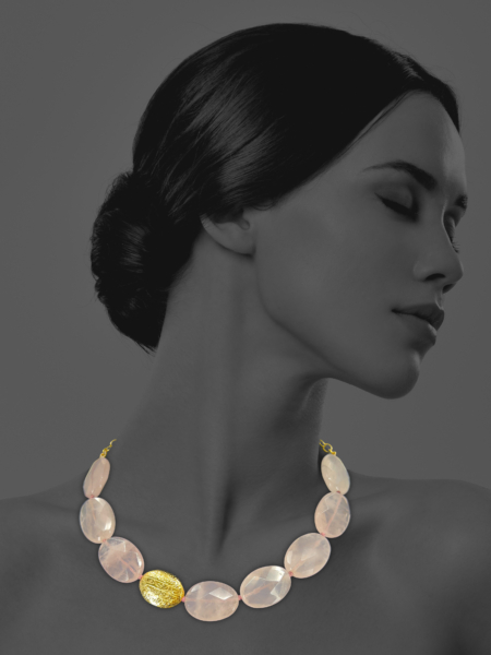 Hope Rose Quartz Silk Knotted vermeil necklace