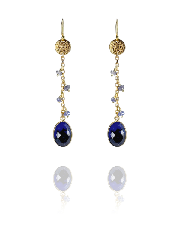 old Persian Coin earrings vermeil silver iolite sapphire
