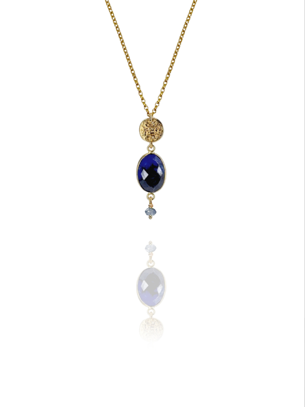 old Persian Coin necklace vermeil silver iolite sapphire