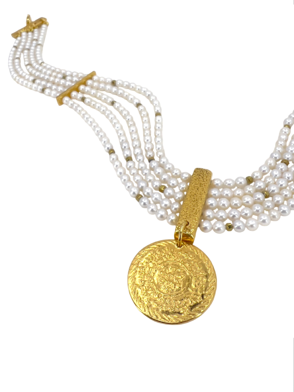 Coin choker pearl pyrite silver vermeil